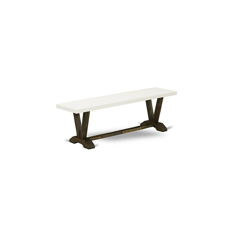 East West Furniture 3 Piece Dining Room Table Set - 1 Linen White Dining Table and 2 Wood Benches - Reliable and Sturdy Construction