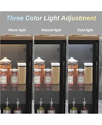 Kitchen island with 3 drawers, glass shelves, light strip, kitchen island storage table with dining table, coffee station and microwave rack for home,