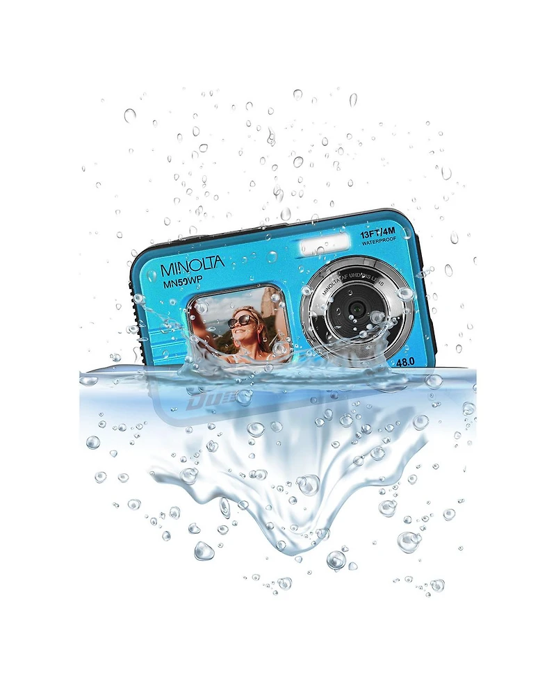 Minolta Minolta Duo MN50WP 48 Mp Af 5K Ultra Hd Waterproof Digital Camera with Dual Front & Rear Lcd, Blue