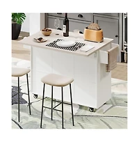 Maison Boucle Rolling Kitchen Island with Drop Leaf and Trash Can Storage, Mobile Cart with Drawers & Cabinets for Small Kitchens-Maison Boucle