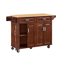 Maison Boucle 54" Rolling Kitchen Island Cart with Drawers, Cabinets, Spice Rack & Towel Bar, Walnut Finish-Maison Boucle