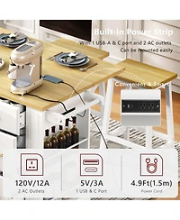 Maison Boucle Rolling Kitchen Island Cart with 6 Drawers, Pull-Out Trash Bin Cabinet, Drop Leaf, Power Outlet & Side Racks for Kitchen Storage-Maison