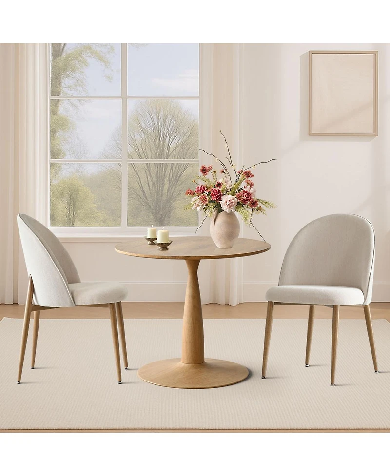 Maison Boucle 3-Piece 34.5 Inch Round Dining Set with Wood-Look Pedestal Table and 2 Upholstered Chairs with Wood-Tone Metal Legs-Maison Boucle