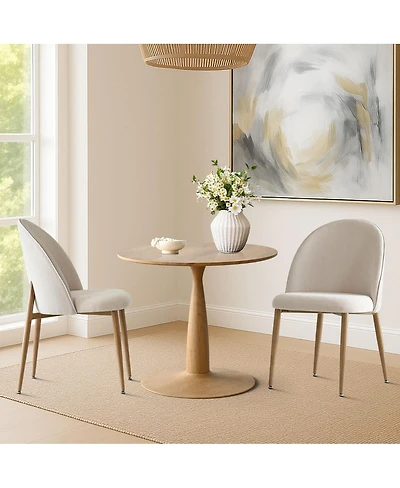Maison Boucle 3-Piece 34.5 Inch Round Dining Set with Wood-Look Pedestal Table and 2 Upholstered Chairs with Wood-Tone Metal Legs-Maison Boucle