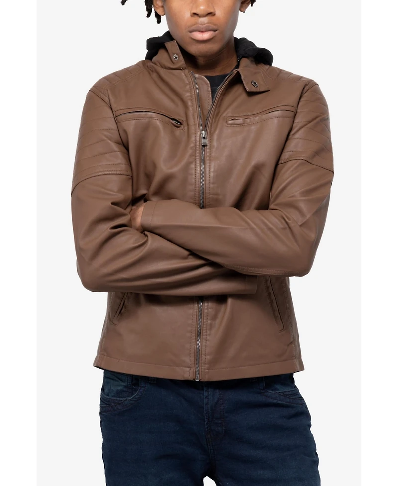 Xray Men's Hooded Stand Collar Pu Leather Jacket