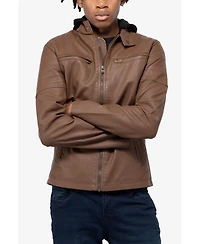Xray Men's Hooded Stand Collar Pu Leather Jacket