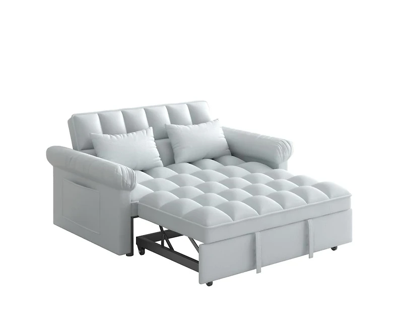 Maison Boucle Pull-Out Sleeper Loveseat Sofa, Compact Convertible Couch Bed with Adjustable Backrest & Side Pocket for Small Spaces-Maison