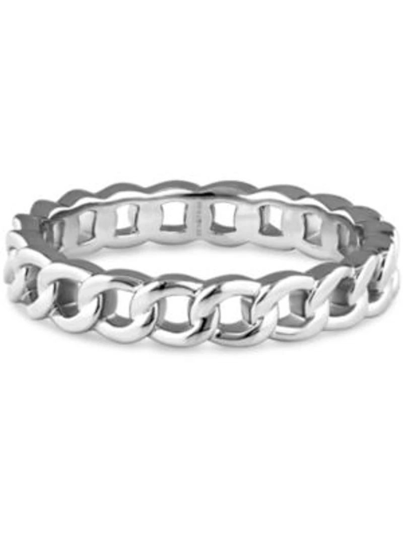 Devata Curb Link Ring In Rhodium Plated Sterling Silver Size 6