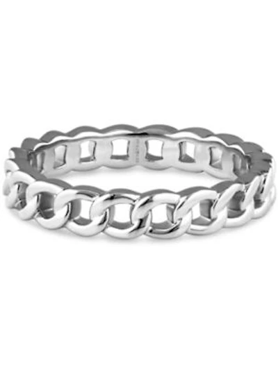 Devata Curb Link Ring In Rhodium Plated Sterling Silver Size 6