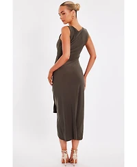 Quiz Women's Ity Wrap Maxi Dress with Gold Bar Trim