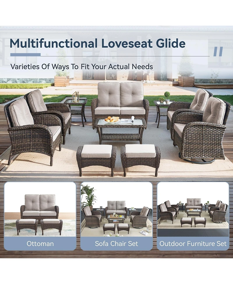 Gymojoy SleekArm 2-Person Wicker Rocking Bench Outdoor Glider Patio Rattan Loveseat with Olefin Cushions