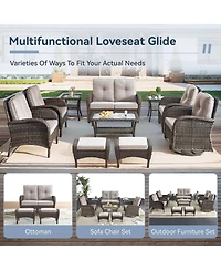 Gymojoy SleekArm 2-Person Wicker Rocking Bench Outdoor Glider Patio Rattan Loveseat with Olefin Cushions