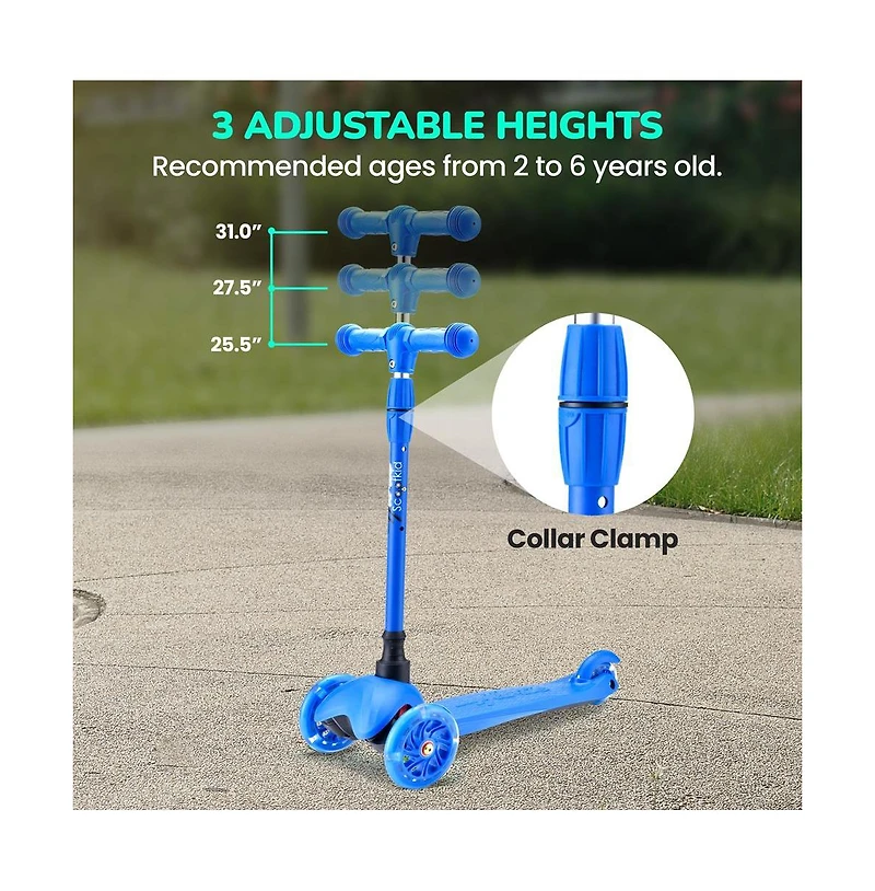 Lightweight and Adjustable Mini Kickboard Scooter with Led Light Wheel for Kids (Blue)
