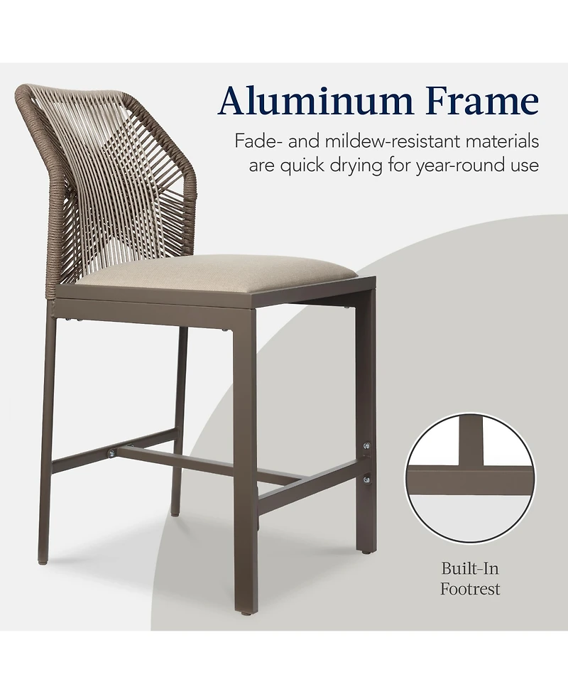 Best Choice Products Set of 2 Indoor Outdoor Counter Height Barstools w/ All-Weather Rope & Aluminum