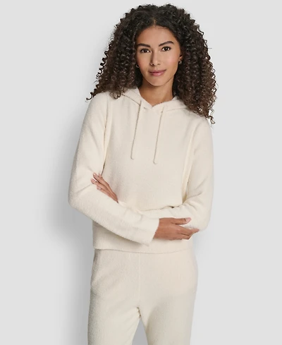 Dkny Women's Feather Yarn Hood Tonal Hoodie