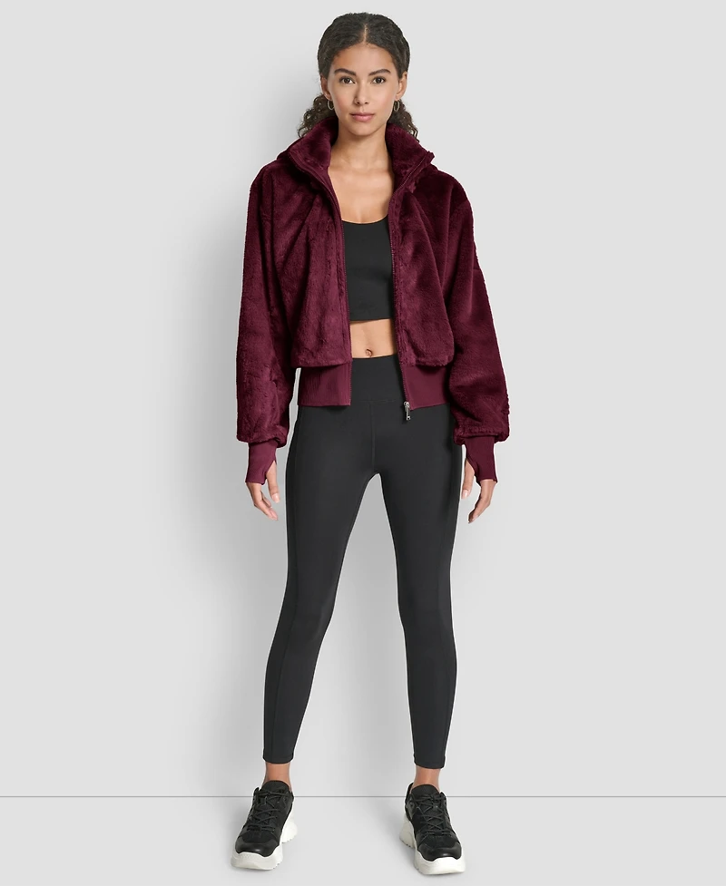 Dkny Sport Women's Faux-Fur Zip-Front Bomber Jacket