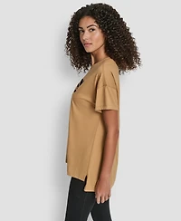 Dkny Women's Flocked Logo Drop Shoulder T-Shirt
