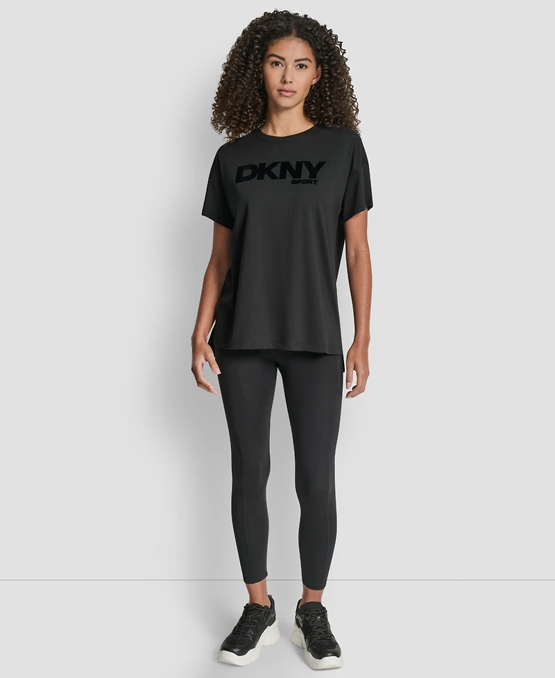 Dkny Women's Flocked Logo Drop Shoulder T-Shirt