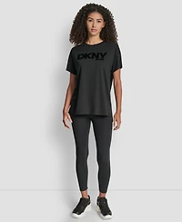 Dkny Women's Flocked Logo Drop Shoulder T-Shirt