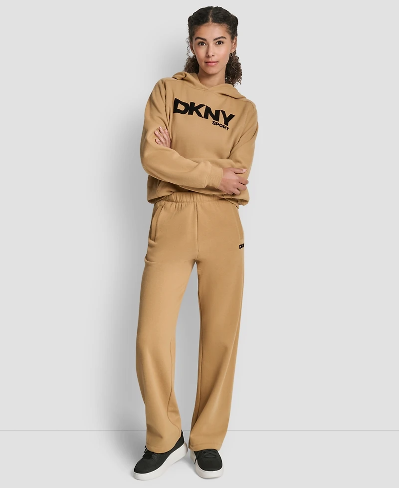 Dkny Women's Flocked Logo Boyfriend Open Leg Pants