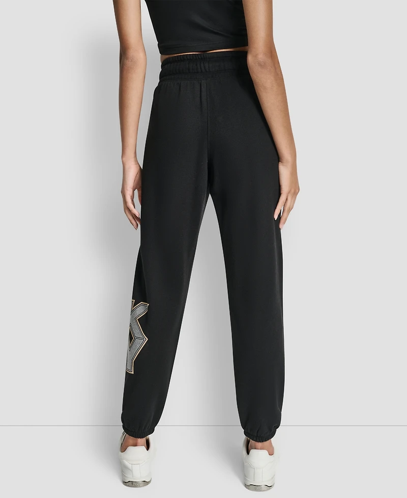 Dkny Women's Mixed Metal Stacked Glitter Logo Jogger