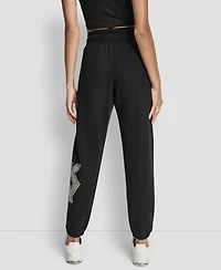Dkny Women's Mixed Metal Stacked Glitter Logo Jogger
