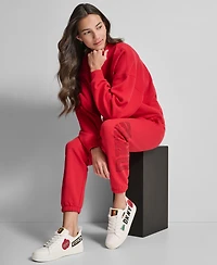 Dkny Women's Exploded Rhinestone Varsity Logo High Rise Relaxed Jogger