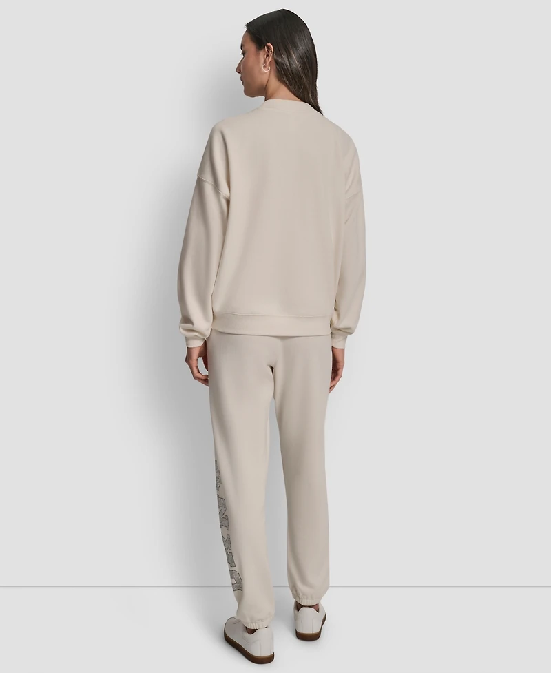 Dkny Women's Exploded Rhinestone Varsity Logo Sweatshirt