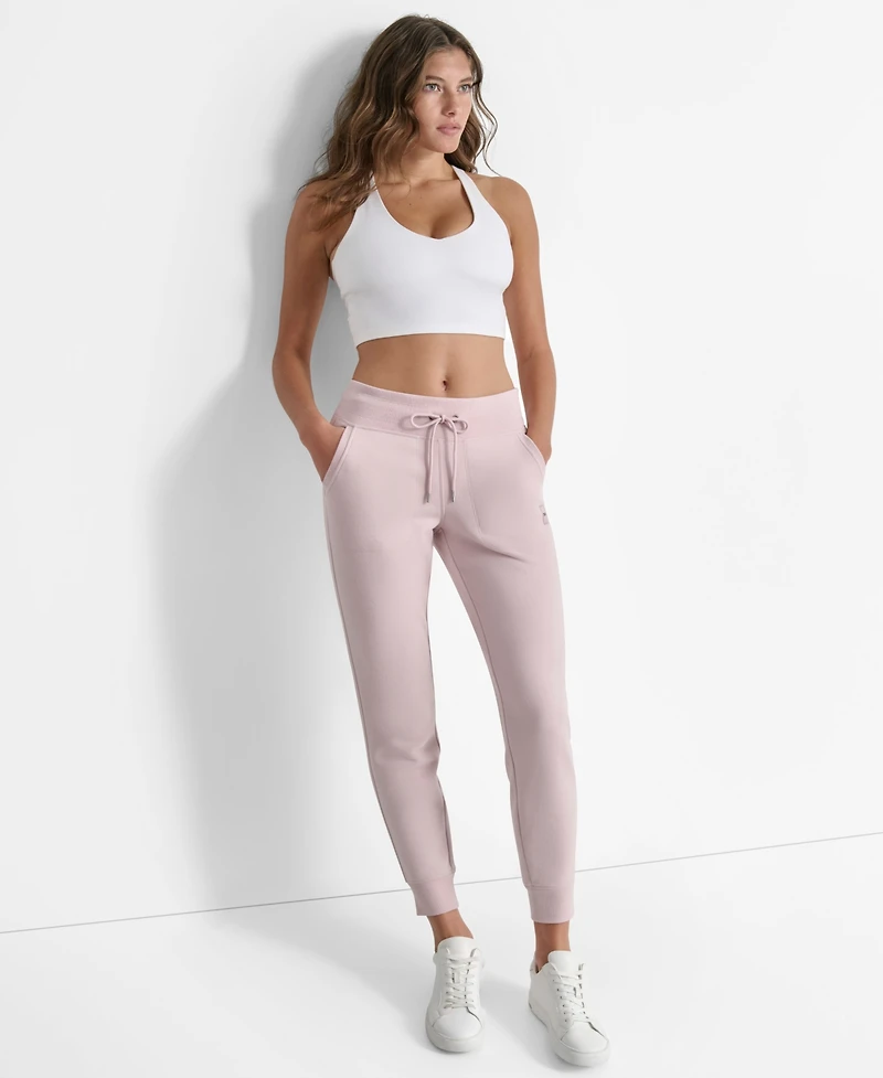 Dkny Women's Tonal Logo Patch Rib Trim Side Pockets Jogger