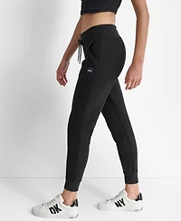 Dkny Women's Tonal Logo Patch Rib Trim Side Pockets Jogger