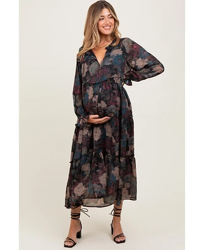 Pinkblush Maternity Floral Chiffon Ruffle Tiered Midi Dress