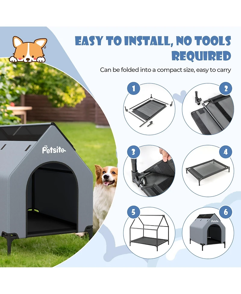 Gymax 36'' Elevated Dog House for Small Breeds Large Pet House w/ Ventilated Windows
