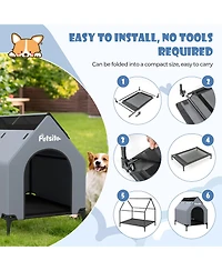 Gymax 36'' Elevated Dog House for Small Breeds Large Pet House w/ Ventilated Windows