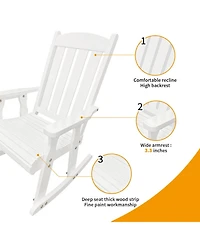 Mega Casa Wooden Rocking Chair with Comfortable Backrest Inclination, High Backrest and Deep Contoured Seat, for Backyard, Porch and Patio (Pu White)