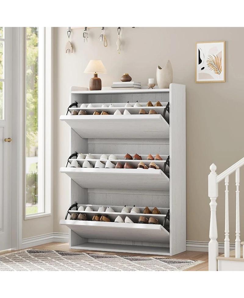 gaomon Shoe Cabinet with 3 Flip Drawers, Modern Shoe Rack Storage Organizer with 3-Tier Adjustable Shelves,Shoe Cabinet for Entryway,Living Room,White