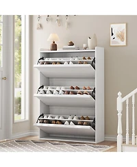 gaomon Shoe Cabinet with 3 Flip Drawers, Modern Shoe Rack Storage Organizer with 3-Tier Adjustable Shelves,Shoe Cabinet for Entryway,Living Room,White