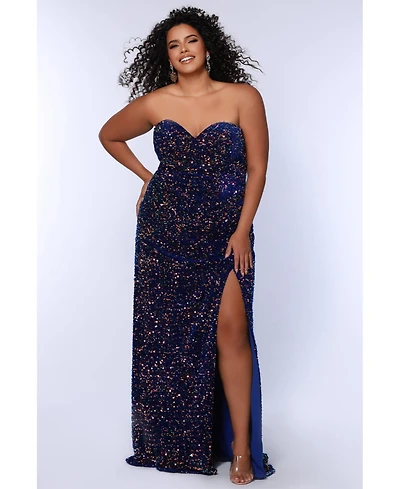 Sydney's Closet Royal Sequin Fitted Prom Dress