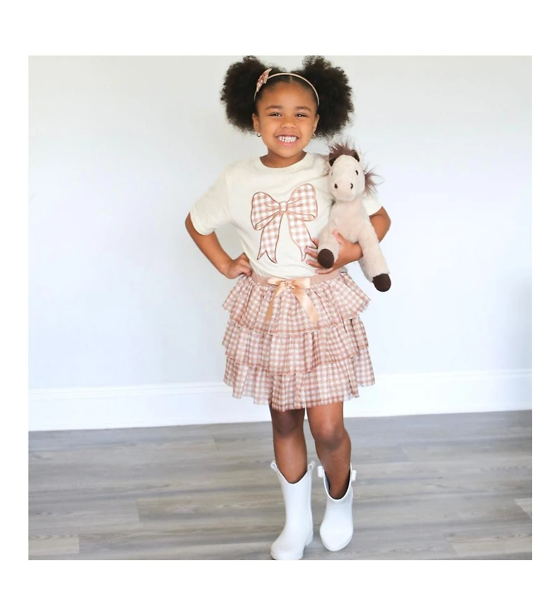 Sweet Wink Baby Girls Gingham Bow Patch Short Sleeve T-Shirt