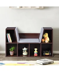 Costway 6 Cubby Kid Storage Cabinet Cushioned Bookcase Multi-Purpose Reading Shelf