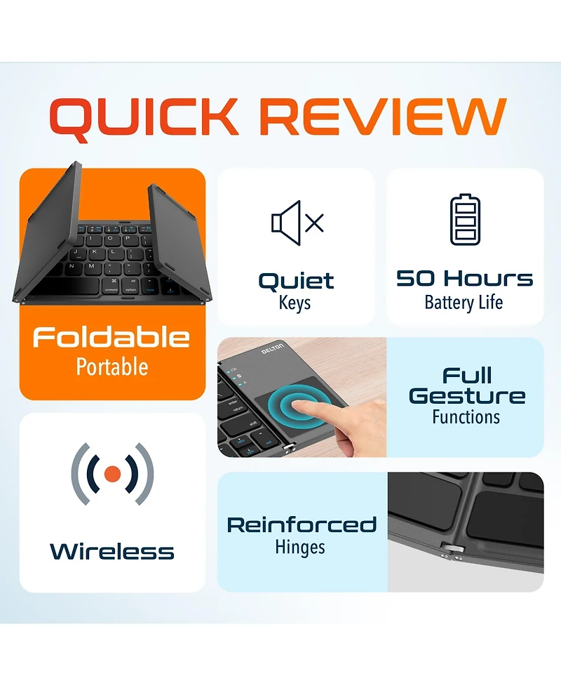 Delton F75 Portable Foldable Bluetooth Keyboard with Sensitive Touchpad (DKBF75)