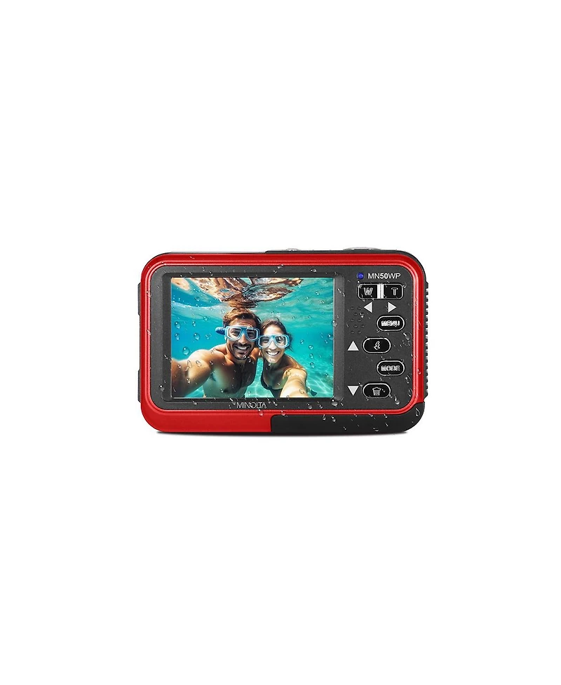 Minolta Minolta Duo MN50WP 48 Mp Af 5K Ultra Hd Waterproof Digital Camera with Dual Front & Rear Lcd, Red