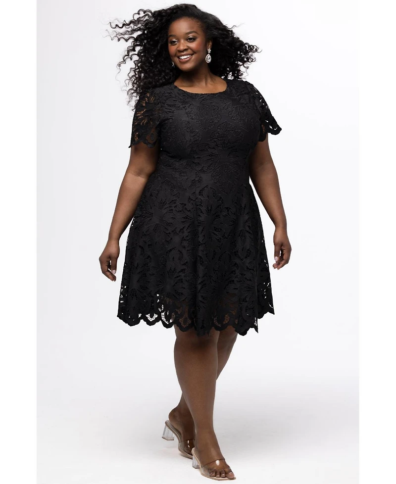 Celebrations by Sydney's Closet Women's Lace Little Black Party Dress with Cap Sleeve