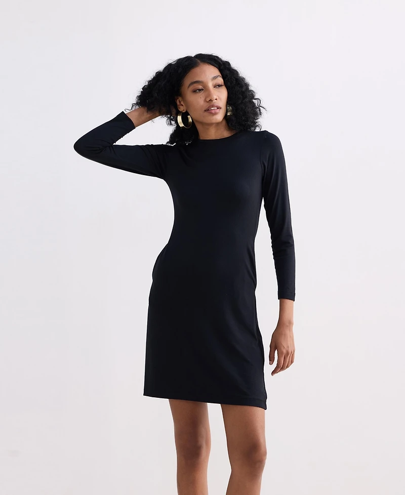 Reistor Women's Long Sleeves Fitted Short Dress Black