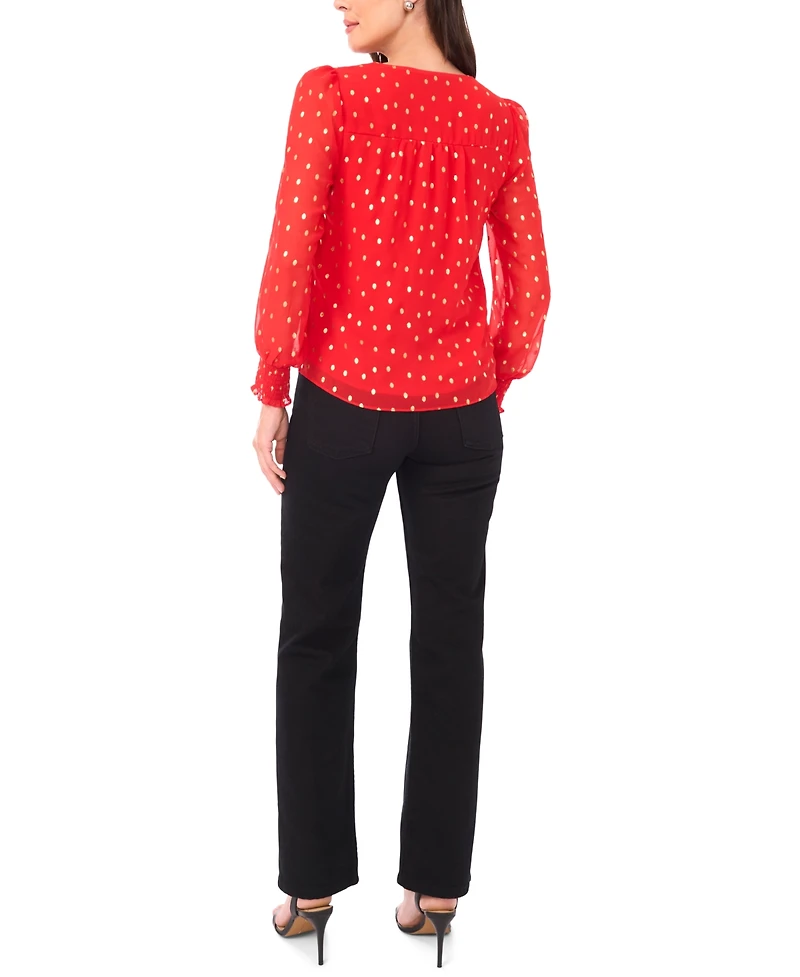 Sam & Jess Petite Long Sleeve Smocked Shoulder Blouse