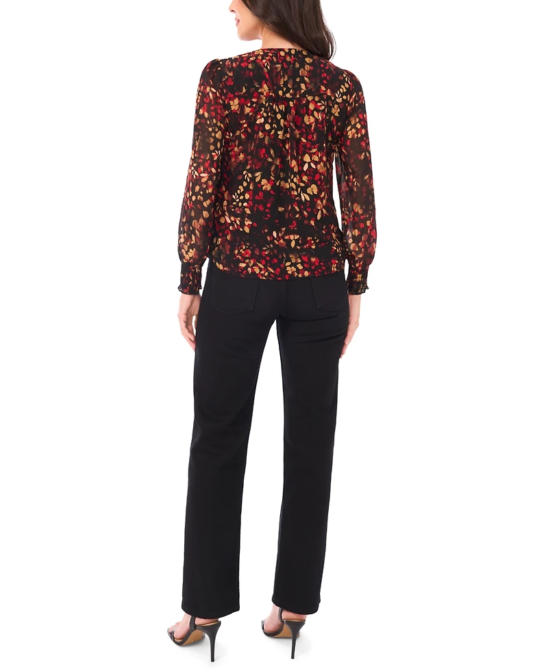 Sam & Jess Petite Smocked Shoulder Long Sleeve Blouse
