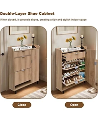 gaomon Shoe Storage Cabinet,Shoe Organizer with 2 Flip Drawers and 2 Drawers, Wavy Freestanding Narrow Shoe Rack Cabinet