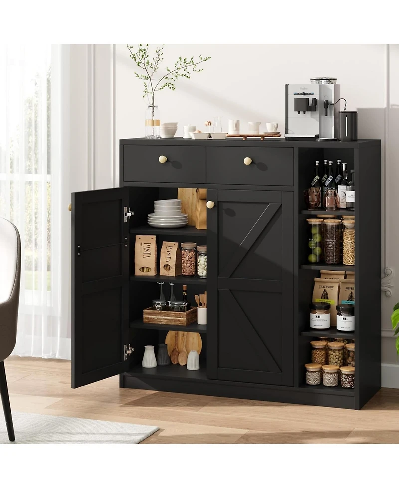 gaomon 42" Tall Modern Shoe Storage Cabinet with Doors and Drawers,3 Adjustable Shelves and Stable Base, 4-Tier Shoes Rack Organizer Cabinet, Black