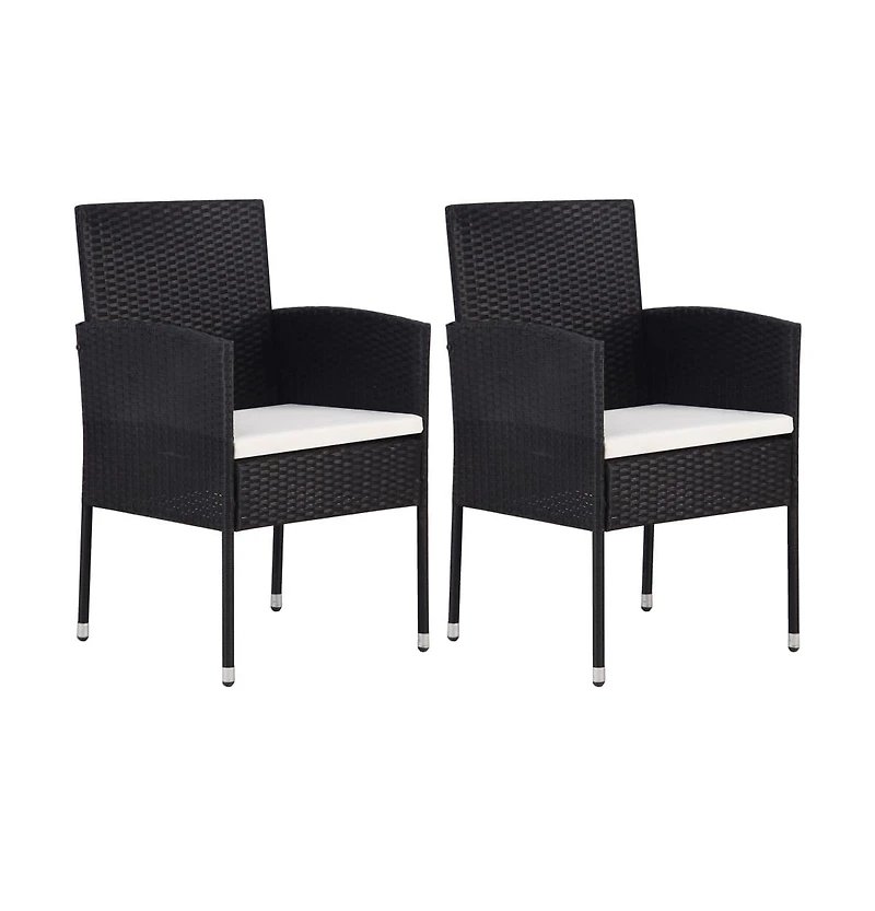 vidaXL Patio Chairs with Cream White Cushions 2 pcs Black Poly Rattan