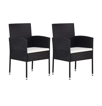 vidaXL Patio Chairs with Cream White Cushions 2 pcs Black Poly Rattan