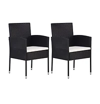vidaXL Patio Chairs with Cream White Cushions 2 pcs Black Poly Rattan
